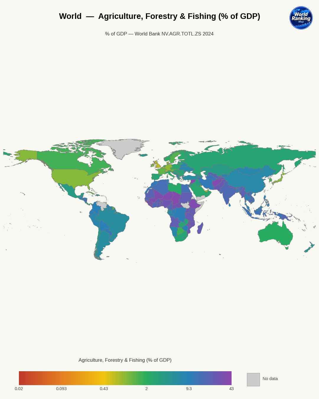 Agricultura, silvicultura y pesca world map