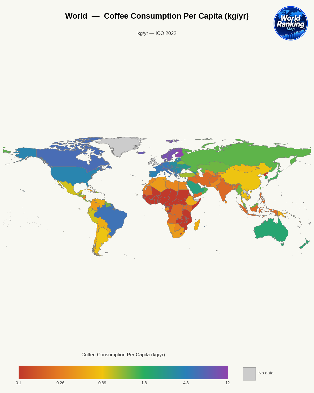 Consumo de café per cápita world map
