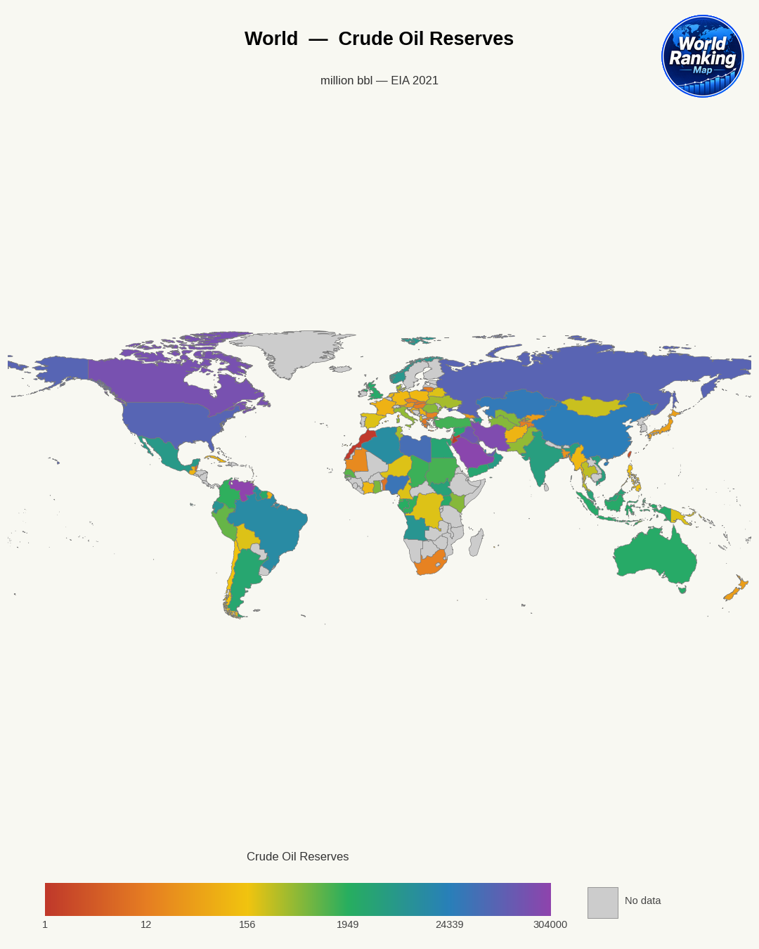 Reservas de petróleo crudo world map