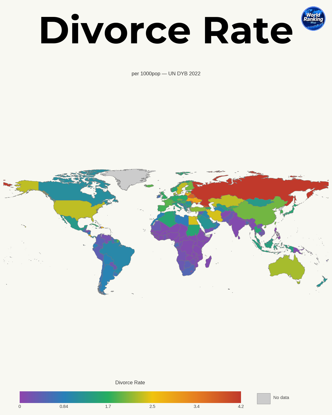 Tasa de divorcio world map