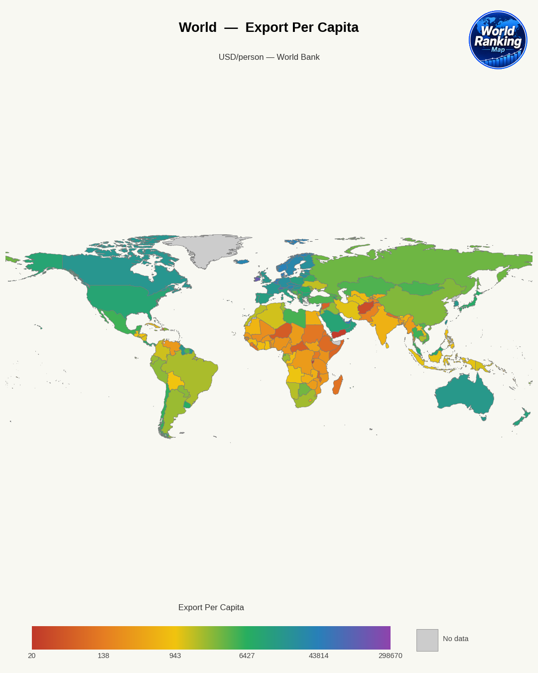 Exportaciones per cápita world map