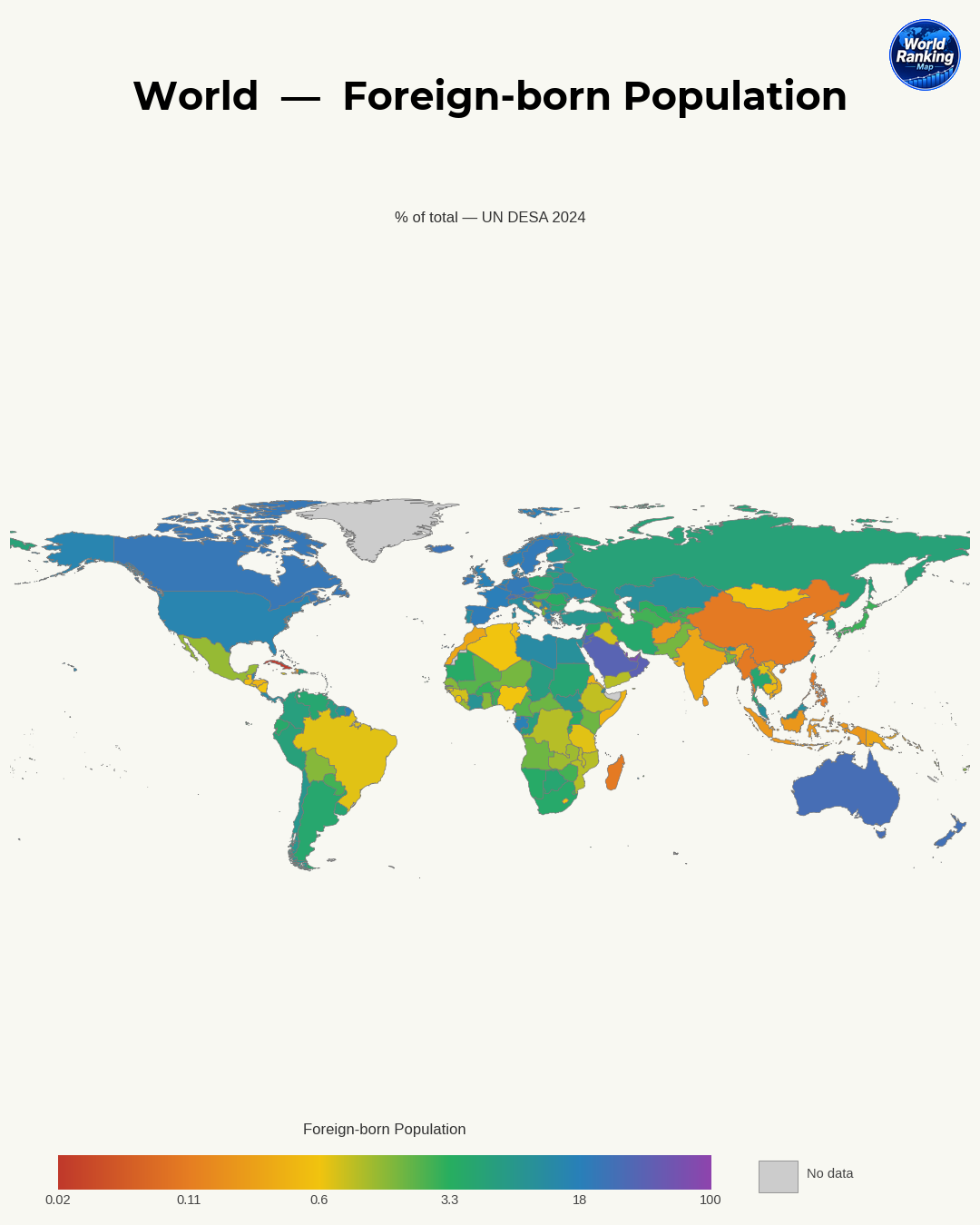 Población nacida en el extranjero world map