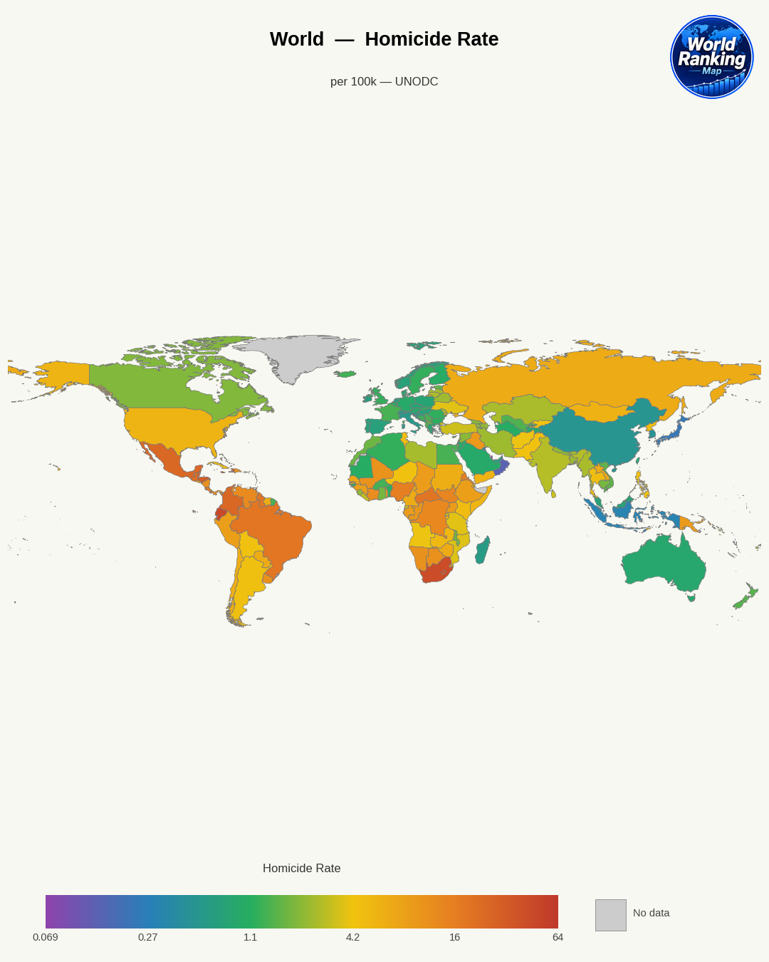Tasa de homicidios world map