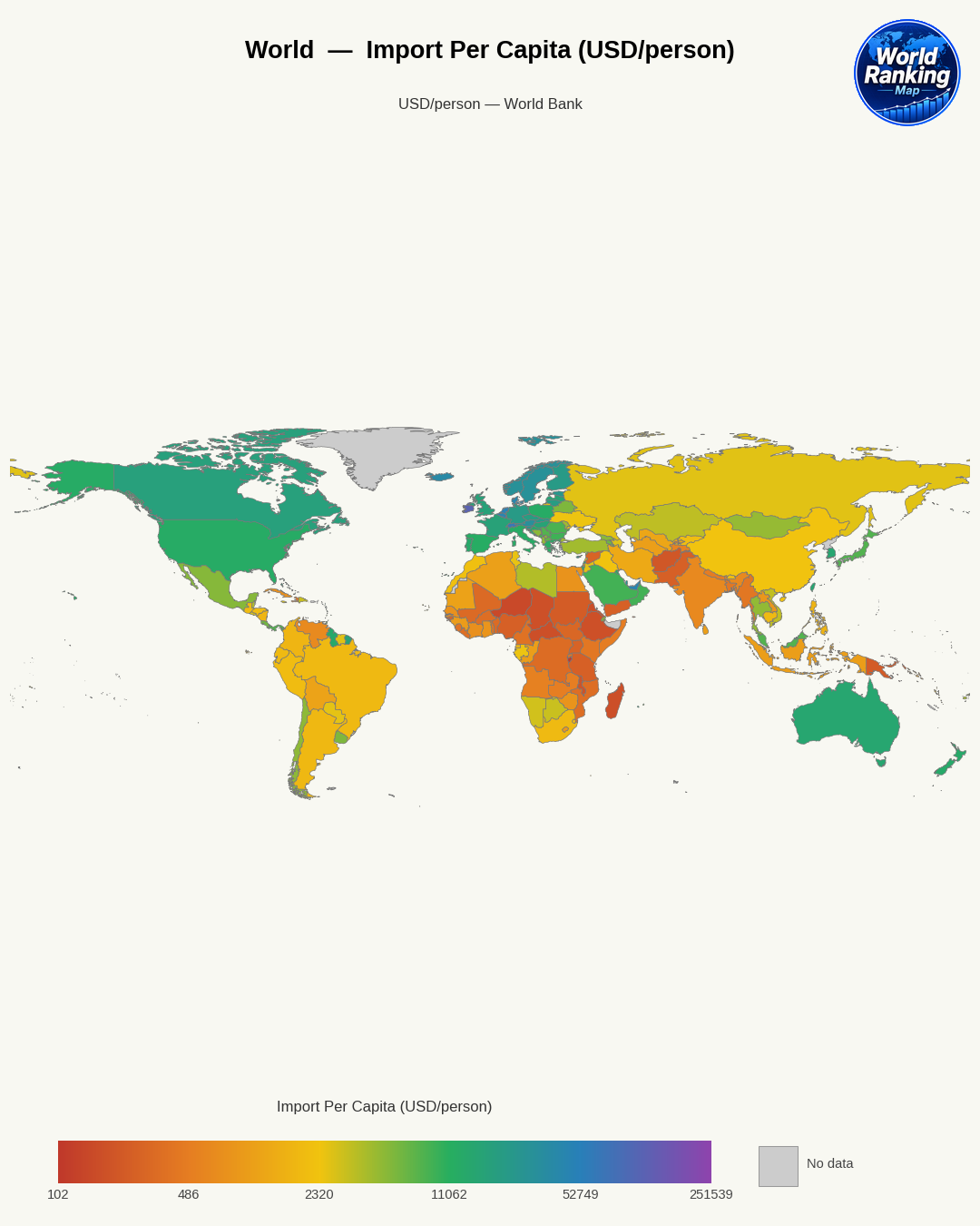 Importaciones per cápita world map