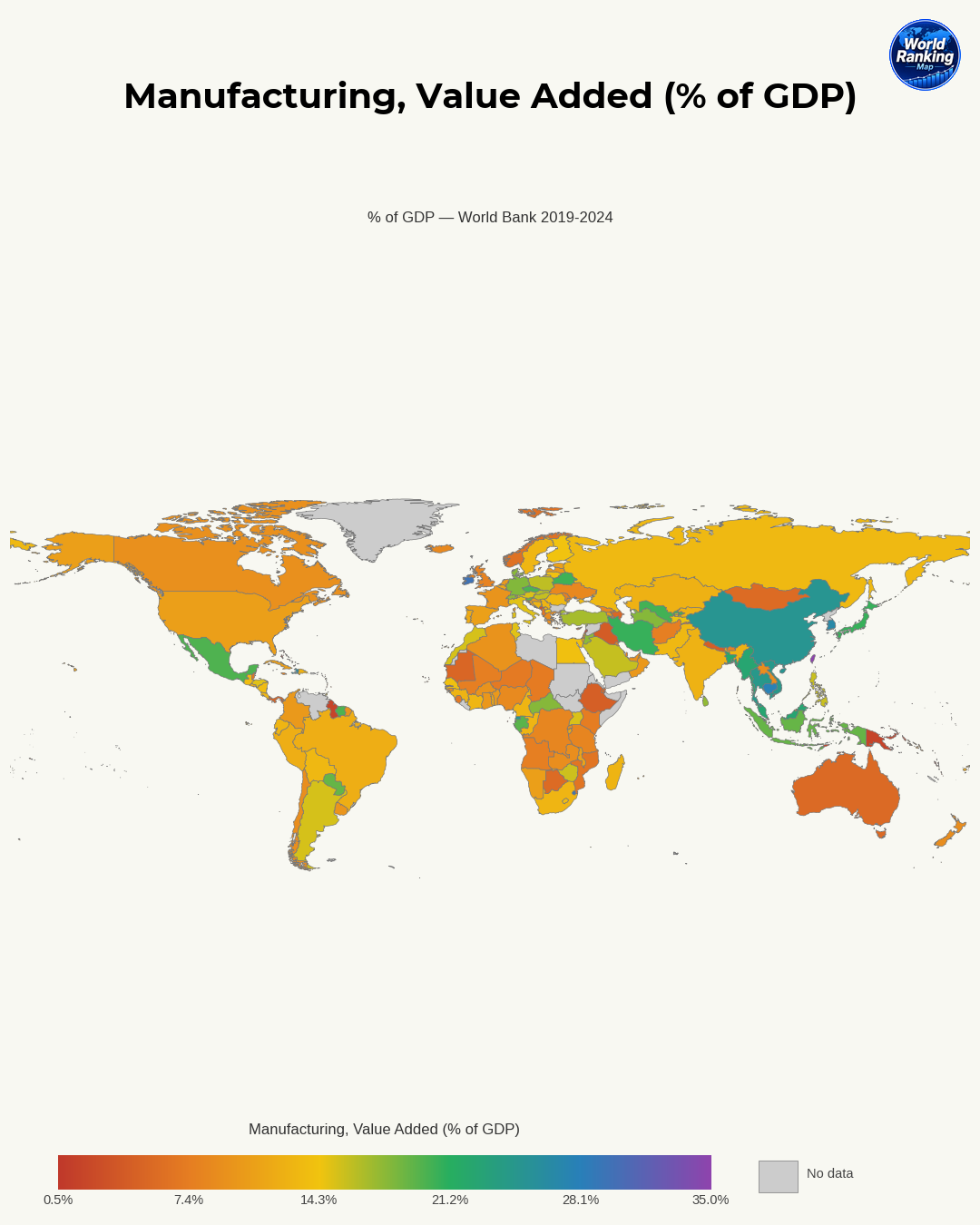 Valor agregado de la manufactura world map
