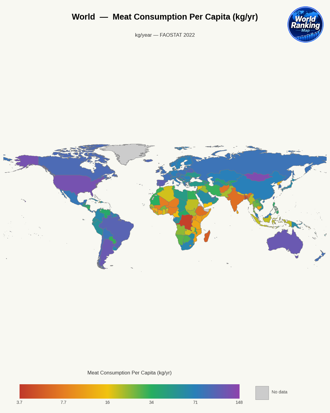 Consumo de carne per cápita world map