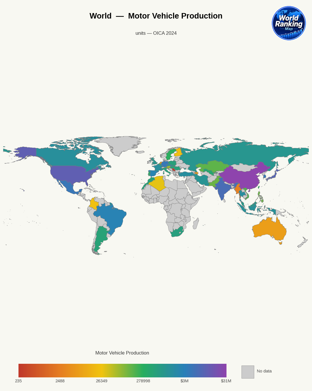Producción de vehículos de motor world map