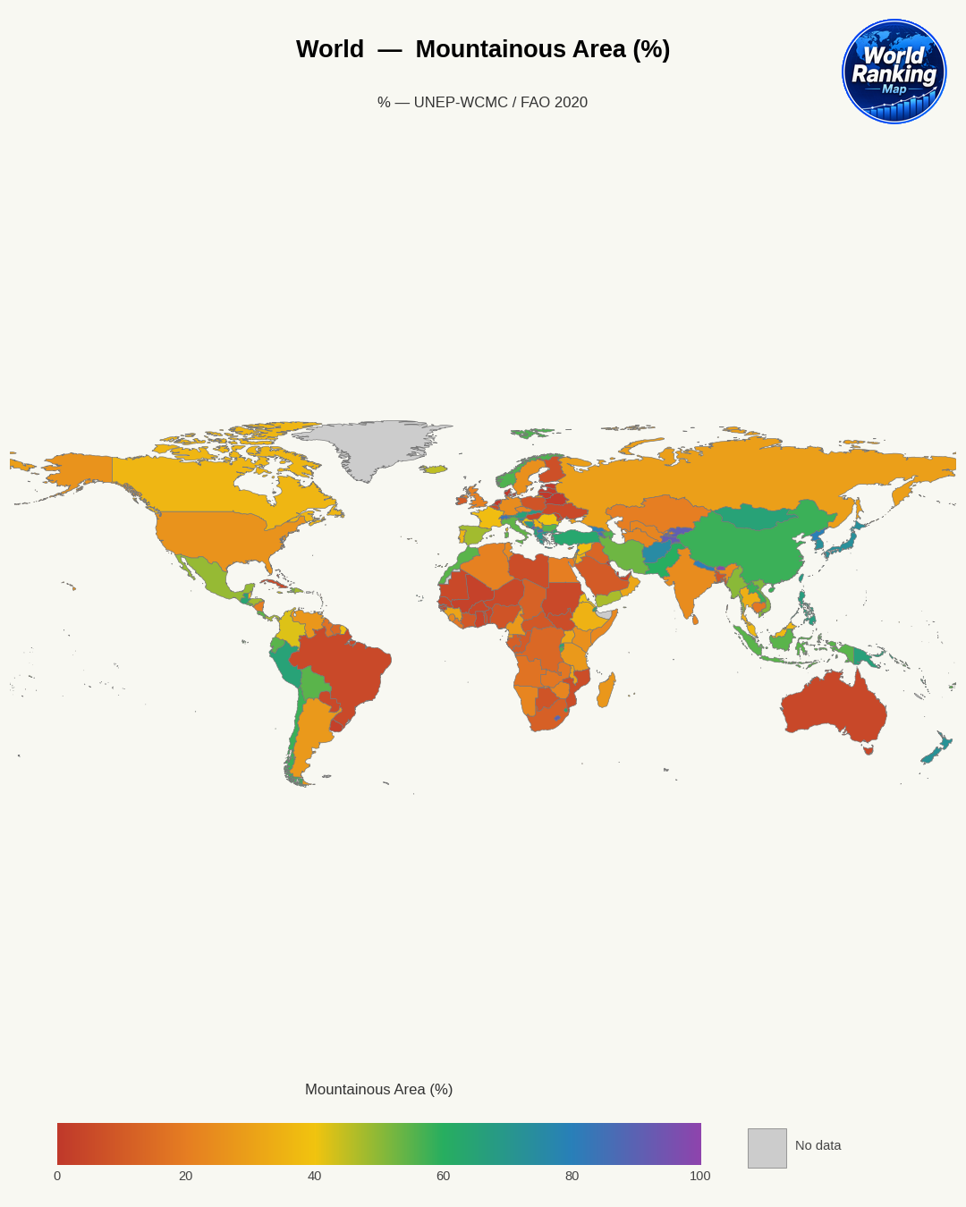 Área montañosa world map