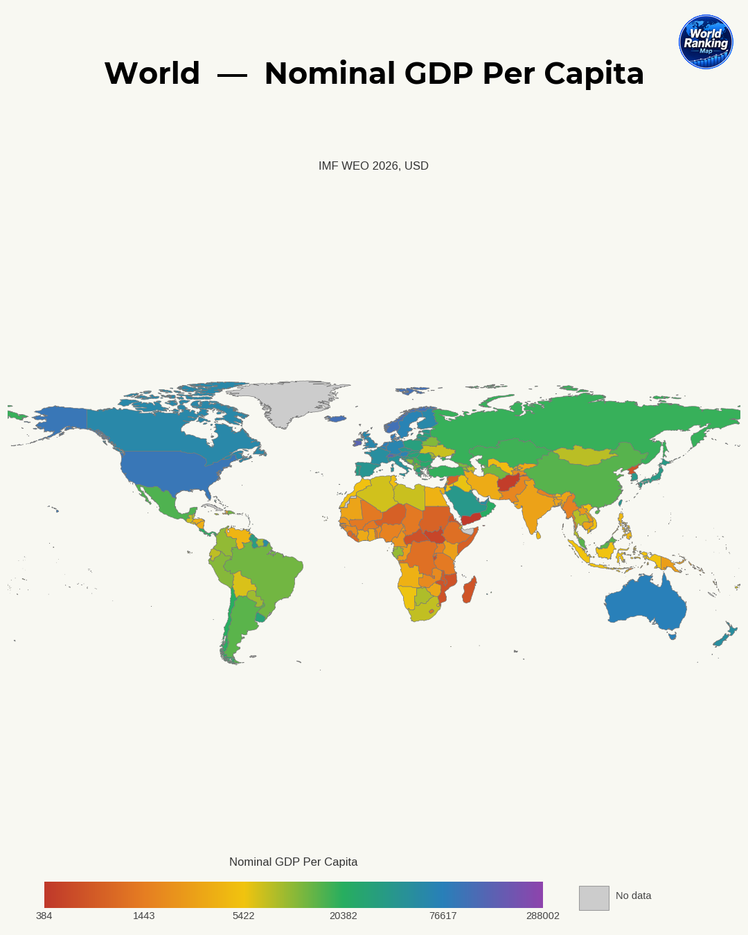 PIB nominal per cápita world map