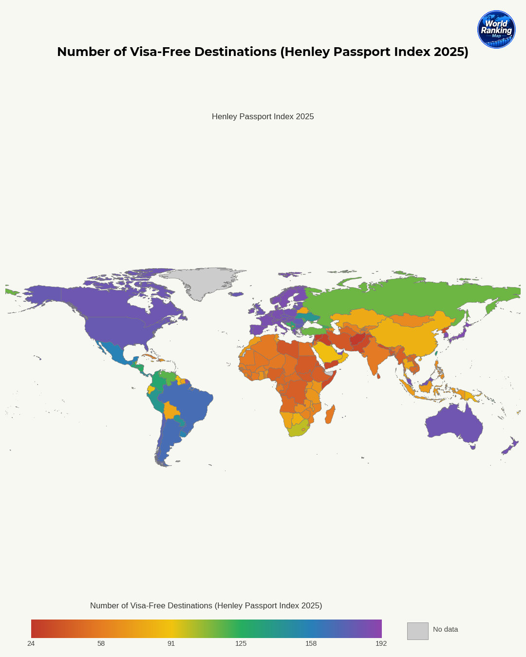 Número de destinos sin visa world map