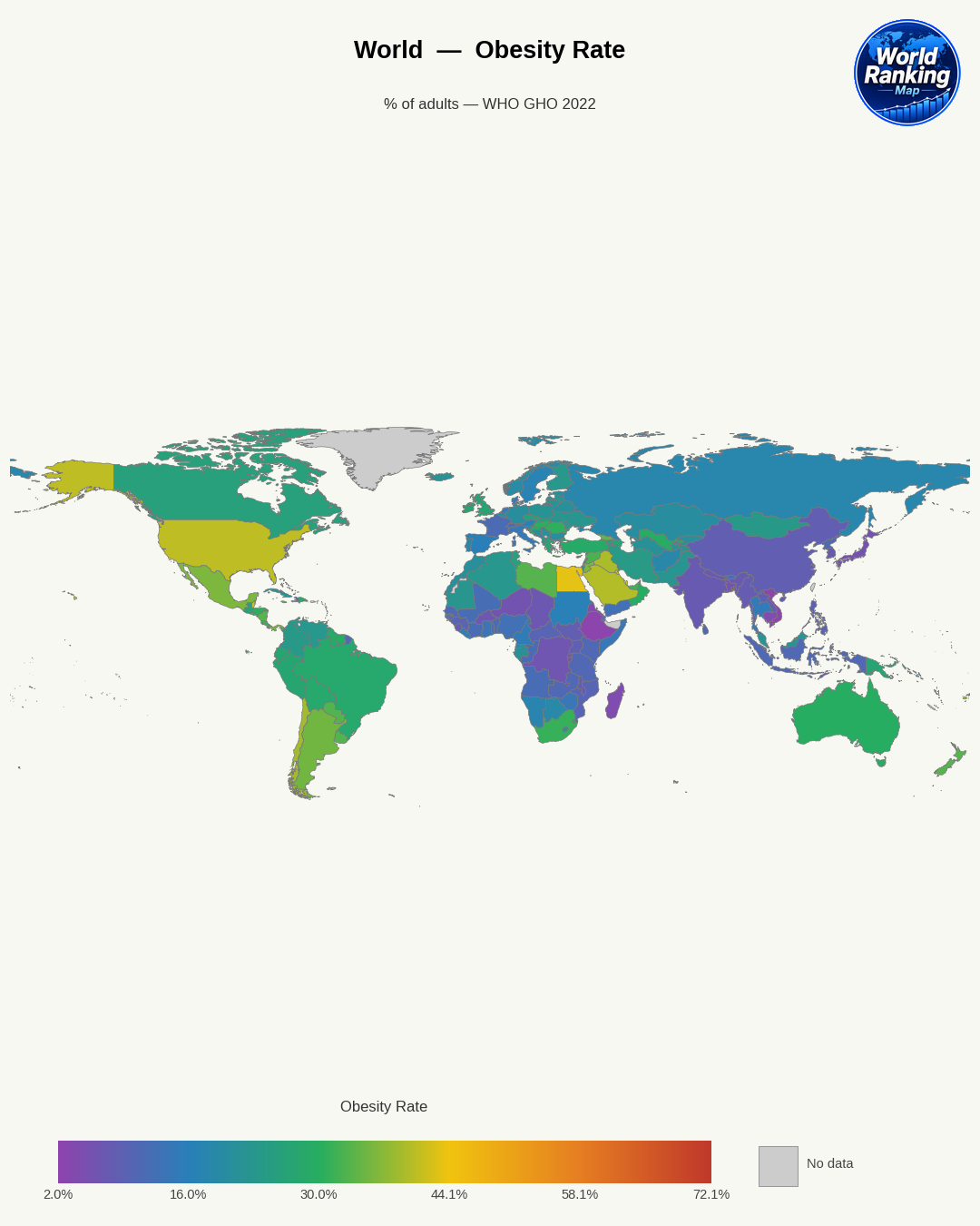Tasa de obesidad world map