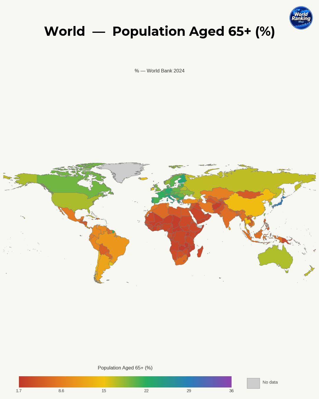 Población de 65 años o más world map