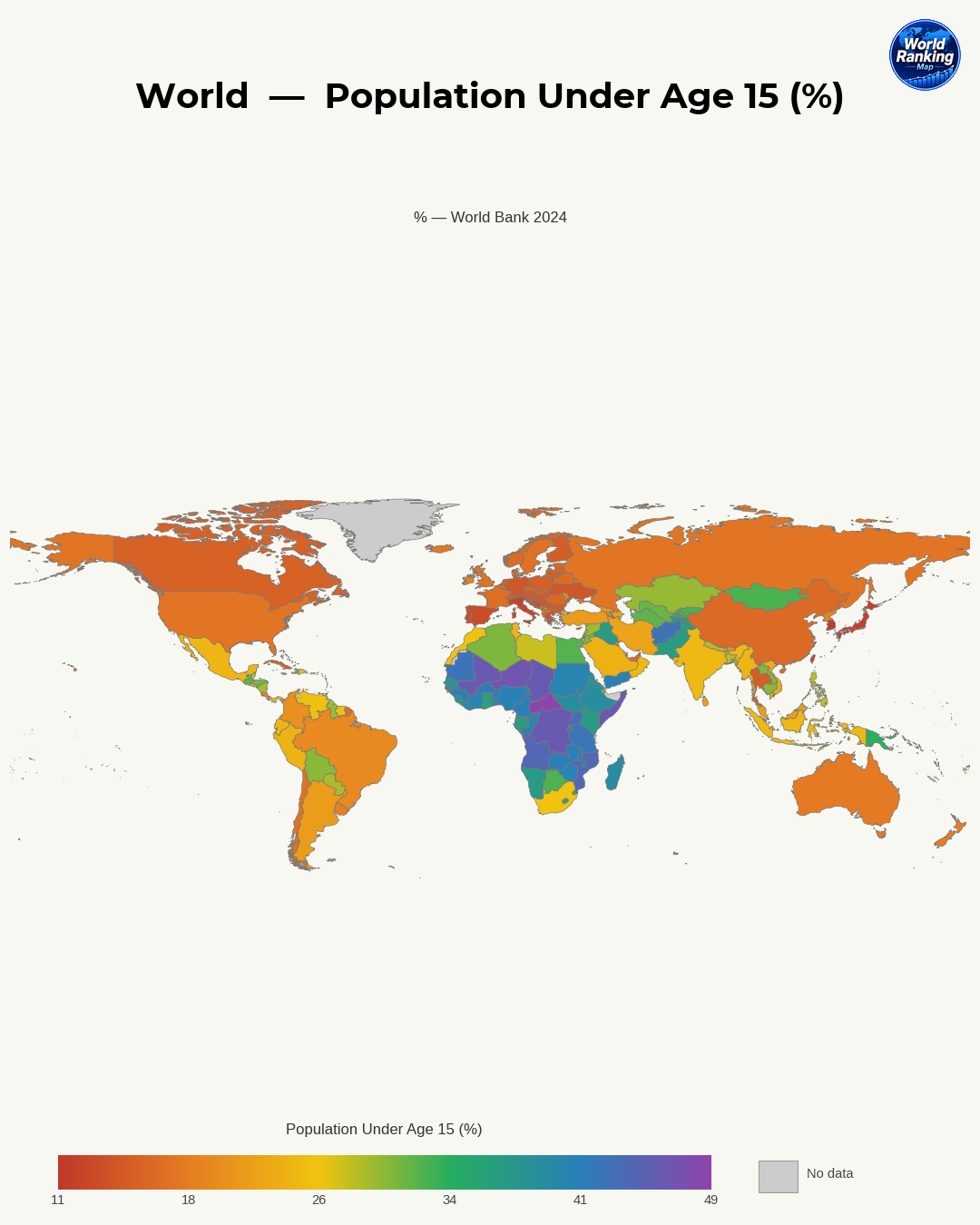 Población menor de 15 años world map