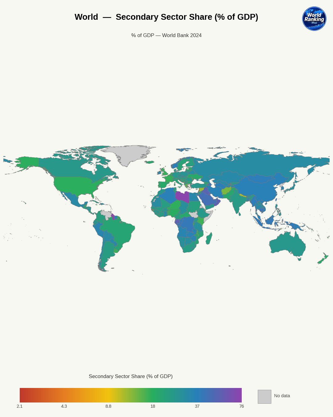Participación del sector secundario world map