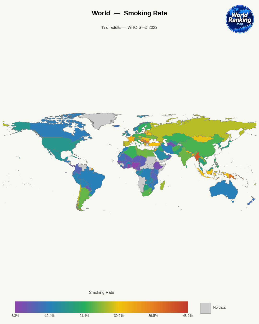 Tasa de tabaquismo world map