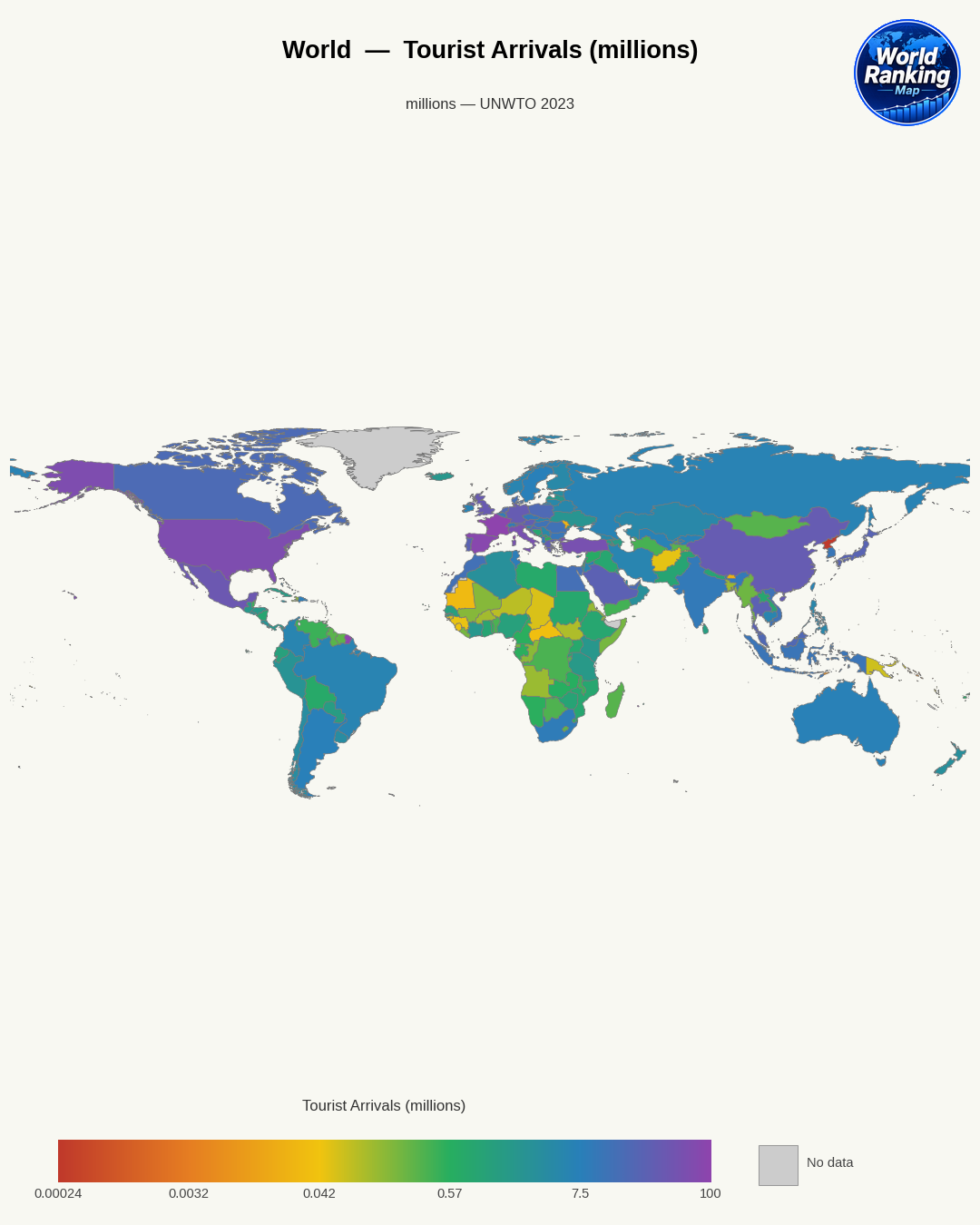 Llegadas de turistas world map
