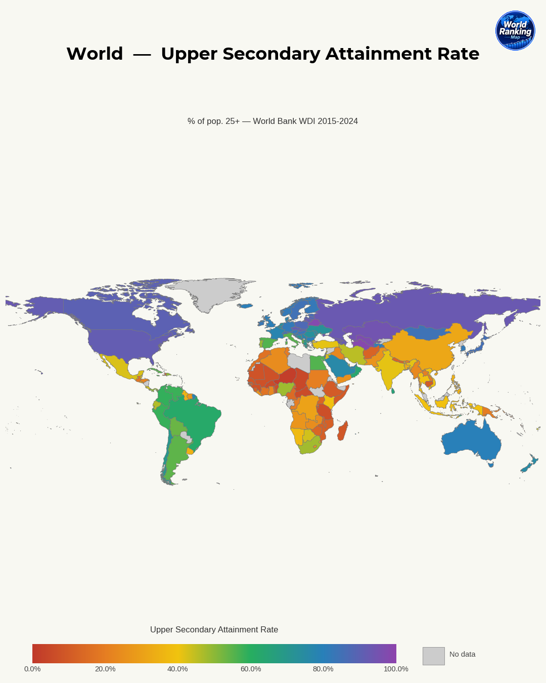 Tasa de finalización de la educación secundaria superior world map
