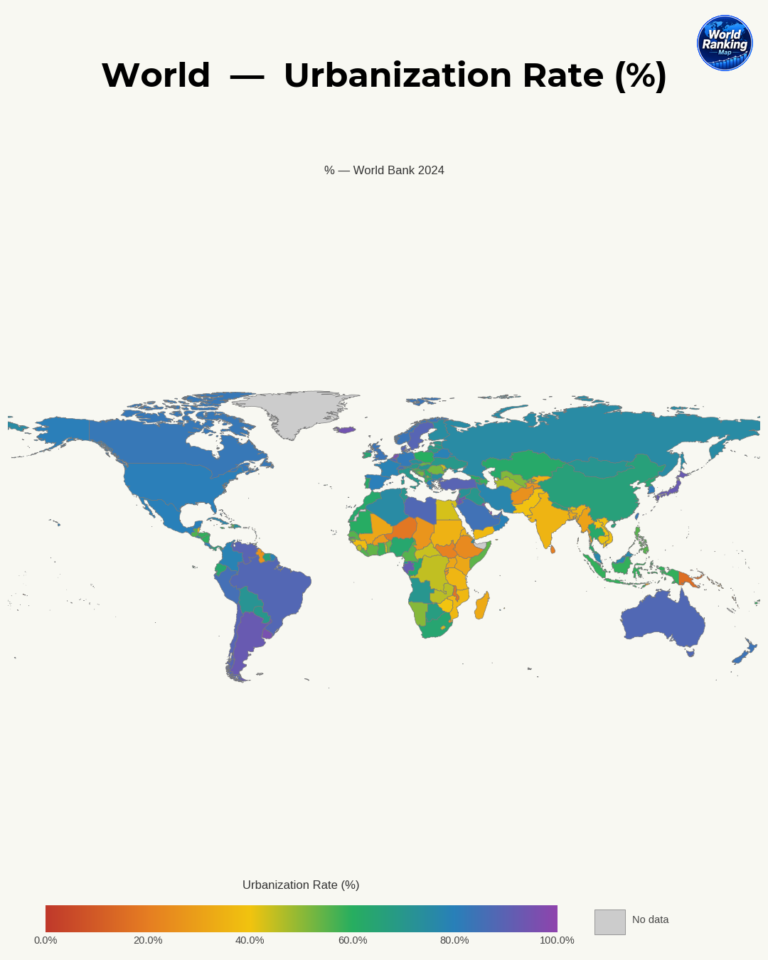 Tasa de urbanización world map