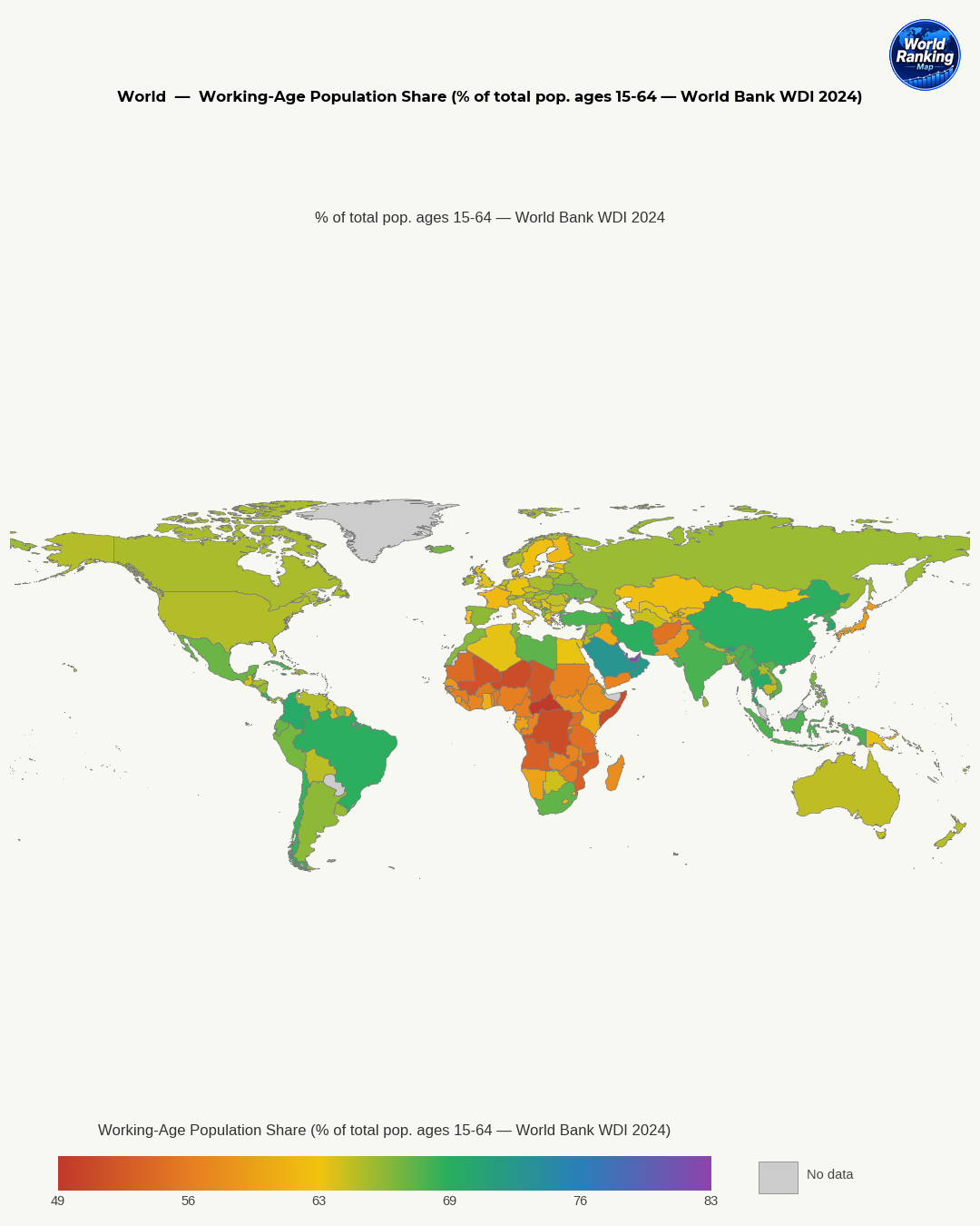 Proporción de población en edad de trabajar world map